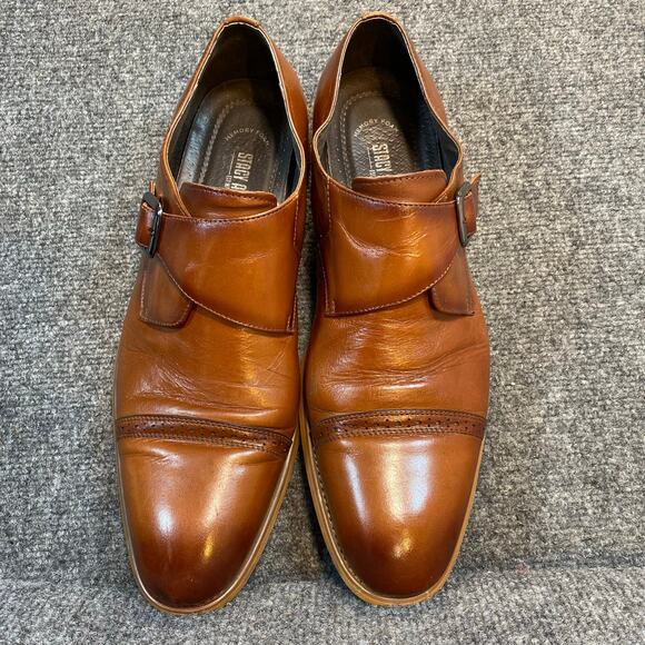 Stacy Adams DESMOND Mens 13 Brown Leather Cap Toe Monk Strap Oxford Dress Shoe